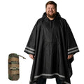 Plus Size Rain Poncho with Hood and Reflective Stripes, Big and Tall Rain Poncho, Ideal as Rain Ponchos for Adults - color: Black