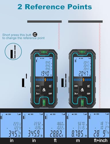 Laser Measuring Tool, RockSeed Portable Laser Measure, Digital Distance Measurement with 2 Bubble Levels, Laser Tape Measure with 5 Units Conversion - size: Large