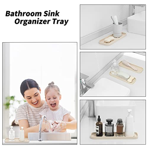 MicoYang Silicone Kitchen Sink Organizer Tray for Multiple Usage,Eco-Friendly Sponges Holder for Kitchen Bathroom Counter or Sink,Dish Soap Dispenser,Scrubber,Bottle,Cup (Tapioca, 12"×4") - color: Tapioca, size: 12" x 4" x 0.7"