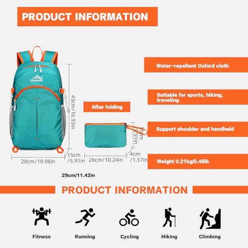 20L Hiking Daypack Packable, Lightweight Water Resistant Camping Backpack, Foldable Travel Backpack for Men Women Outdoor Gear - color: Lvse-xiao