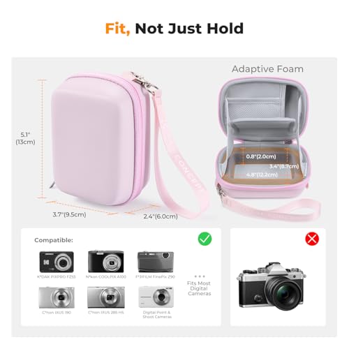 K&F CONCEPT Carrying Case for Digital Camera | Small Hard Shell Protective Case, Compatible with CAMKORY, for Kodak Pixpro FZ55/FZ45,for Canon PowerShot (Case Only), BE01 - color: Pink