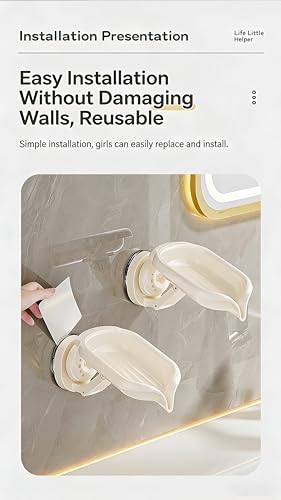 Rotatable Suction Soap Holder - Drill-Free Wall Mounted Soap Dish, Anti-Slip Waterproof Soap Rack with Drainage Tray for Bathroom Shower Laundry Room
