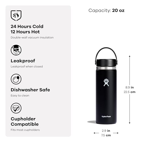 Hydro Flask Water Bottle - Insulated Stainless Steel - Wide Mouth Flex Lid, Non Spill, Leakproof and Refillable in 20 Oz Nectar Orange - color: Nectar Orange, style: 20 Oz