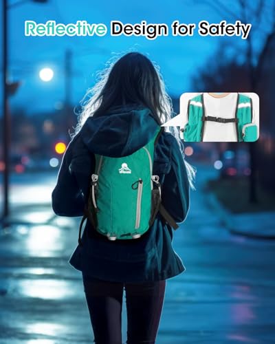 Foldable Small Hiking Backpack with 3 Strap Pockets – Lightweight 300D Spill-proof Daypack for Men Women – Packable Small Travel Backpack with Chest Strap & Trekking Pole Holder – Durable Outdoor Bag - color: Mossgreen-