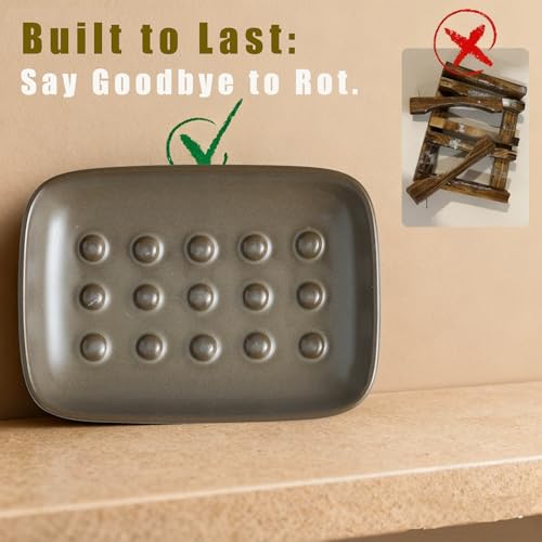 Miamolo Soap Dish for Shower, Bar Soap Holder, Raised Design No Mushy Soap | Space-Saving Soap Saver | Ceramic, Non-Slip, Dishwasher Safe | Fits Shower, Tub, Kitchen Sink | Farmhouse Rustic Decor, Brown - color: Brown, size: Floating Point Design