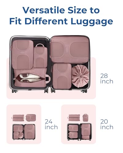 BAGSMART 6 Set Compression Packing Cubes, Travel Luggage Organizer Bags - color: 01-Dusty Pink