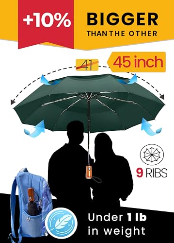 Raintrend Windproof Travel Umbrellas for Rain Automatic +10% Bigger Canopy Strong Frame Compact Folding Portable Umbrella for Women Men Backpack Purse - color: L Dark Green