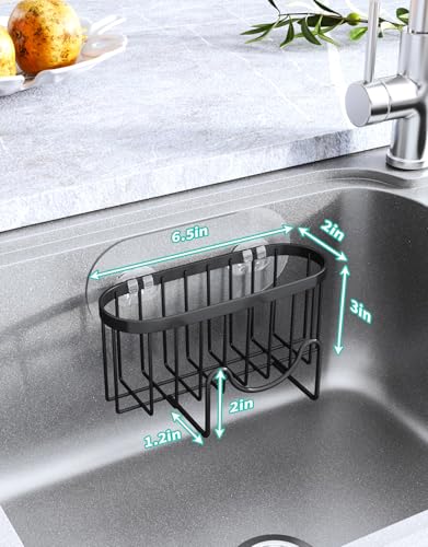 HapiRm Multifunctional Sponge Holder with Unique M-Shaped, 2 Installation Methods Kitchen Sink Caddy Organizer, Rustproof Stainless Steel Kitchen Organizers and Storage Essentials - Black - color: Black, size: with M-shaped Holder