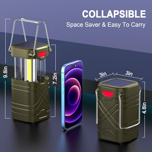 LETMY 4 Pack Camping Lantern, Rechargeable LED Lanterns, Solar Lantern Battery Powered Hurricane Lanterns Flashlight with 3 Powered Ways & USB Cable for Emergency, Power Outage, Hurricane Supplies - style: Green