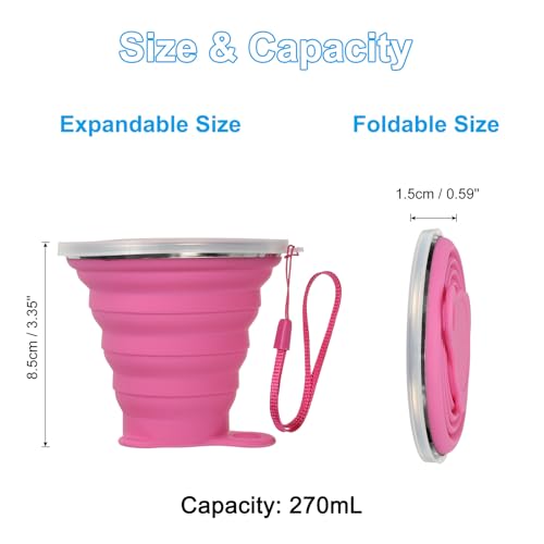 PATIKIL Collapsible Travel Cup, 2 Pack 270mL Travel Folding Cup with Lid Silicone Portable Drinking Cup for Traveling Camping, Rose Red - color: Rose Red