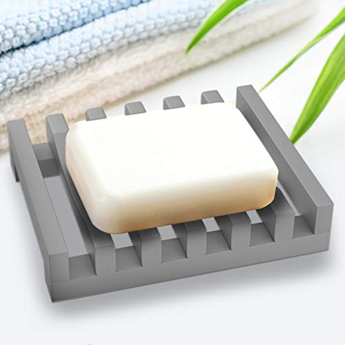 2Pcs Soap Dish Holder, Non-Slip Bathroom Accessories Silicone Soap Case Saver, Sink Deck Bathtub Shower Dish Soap Drainer, Silicone Holder for Soap, Sponges, Scrubber (Grey) - color: Grey