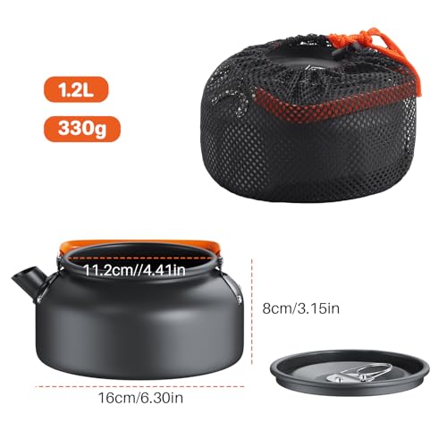 FUNYKICH 1.2L Camping Kettle with Carry Bag, Portable Stovetop Tea Kettle Fast Heating Boiling Hot Water for Open Fire, Lightweight Coffee Pot with Anti-Scald Handle for Outdoor Hiking Picnic Travel - size: 1.3 Quarts