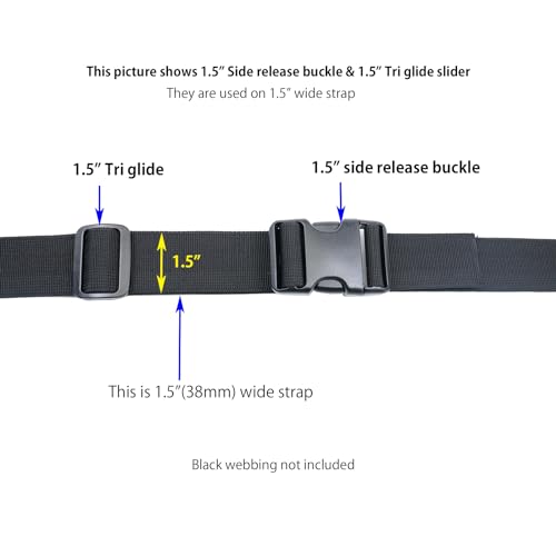 Heavy Duty Side Release Buckles with Plastic Tri Glide Slides - style: 1-1/2 Inch - 3 Sets