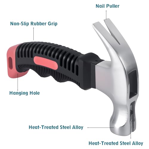 Small Claw Hammer - Mini Hammer for Women&Kids, Camping Hammer, Stubby Tack Hammer, Nail Hammer with Magnetic (Red) - color: Red