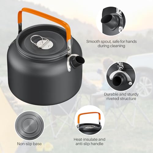 FUNYKICH 1.8L Camping Kettle with Carry Bag, Portable Stovetop Tea Kettle Fast Heating Boiling Hot Water for Open Fire, Lightweight Coffee Pot with Anti-Scald Handle for Outdoor Hiking Picnic Travel - size: 1.9 Quarts