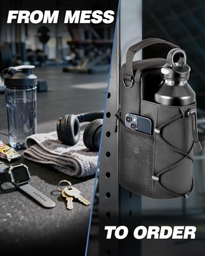 Magnetic Gym Bag for Men - Water Bottle Carrier Holder Bag | Shoulder Strap, 4 Built-in Magnets Gym Gifts for Men - color: Black