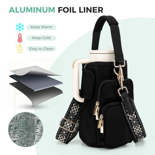 Water Bottle Carrier with Strap, Water Bottle Holder for Daily Use - color: Black
