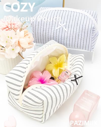 PAZIMIIK Cozy Makeup Bag for Women,Zipper Cosmetic Pouch,Stripe Black - color: Stripe Black