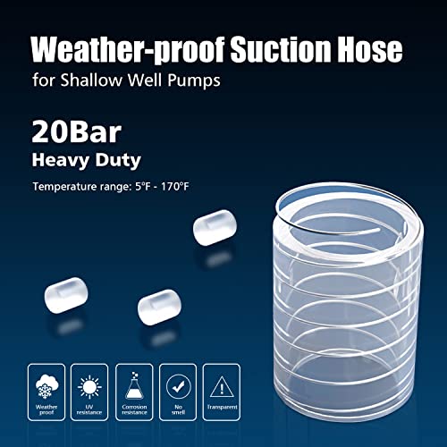 Green Expert 1" ID Inlet Hose Kit with End Valve and Threaded Adapter, 25-Foot Transparent PVC Pipe for Shallow Well Pumps Booster system Water Intake, All-in-One Easy Installation Pump Accessory - size: 25FT