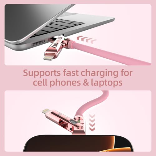 MFish USB C to USB C Cable, 240W 4 in 1 Charging Cable, Pink, 6.6FT | Carrying Case, USB-A & USB-C to USB-C/Lightning, For iPhone 17/16/15/14, MacBook, iPad, Laptop, Samsung S25/S24 - color: Pink, size: 6.6FT(Upgraded)