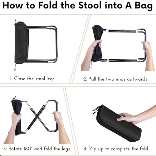 Portable Folding Stool Chair – Lightweight Compact Camping Stool with Carry Bag, Heavy Duty 265 lbs, Pocket Chair for Hiking, Backpacking & Travel