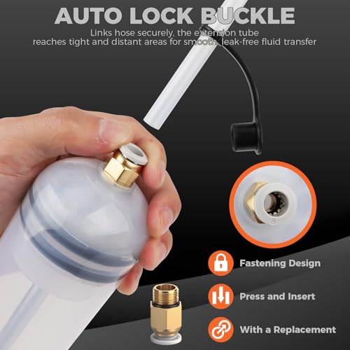 HORUSDY 200cc Fluid Extractor Syringe Oil Pump, Fluid Evacuator with 23" Flexible Hose, 12" Fine & Coarse Hoses, for Automotive, Motorcycle, Marine & Equipment Maintenance (9PCS) - size: 200ML with Hose