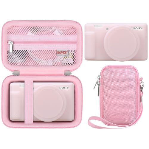 BOVKE 2-in-1 Camera Case Bundle Set for Sony ZV-1 Digital Camera, Pink | Shockproof EVA Hard Case & Anti-Slip Soft Silicone Skin Cover w/Removable Lens Cap, Sony ZV-1 Camera Protection Bundle Kit - color: Pink