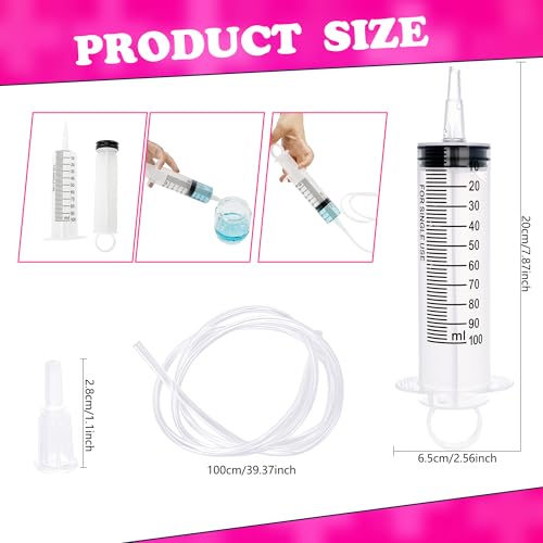 8 Pack 100ml Large Plastic Syringe with 40 inch Handy Plastic Tubing and Connections for Liquid Measuring Watering Pet Feeding