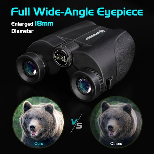 BRESSER 10x25 Binoculars for Adults and Kids, Folding Compact Binocular with Weak Light Vision, Lightweight Small Binoculars for Bird Watching, Travel, Concerts, Hunting, Hiking, Black - color: Black