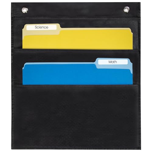 Essex Wares - 2 Pocket File Folder Pocket Chart, Black, 14" Wide x 16" Tall | Versatile Wall Hanging File Folder Organizer for Classrooms, Offices, Home, and More - Wall Folder Organizer - size: 2 Pocket