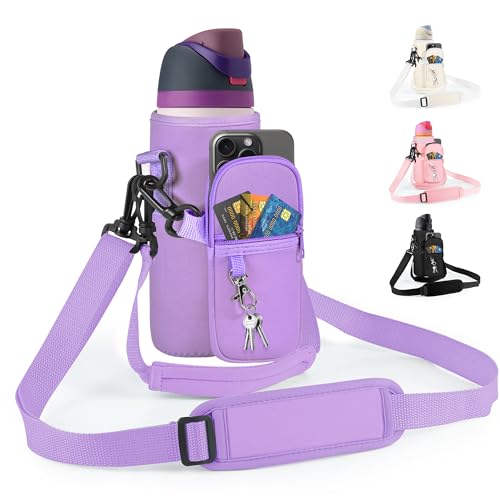 Water Bottle Carrier Bag with Strap, Fits Owala FreeSip 24/32 oz - color: Purple, size: 32 ounce