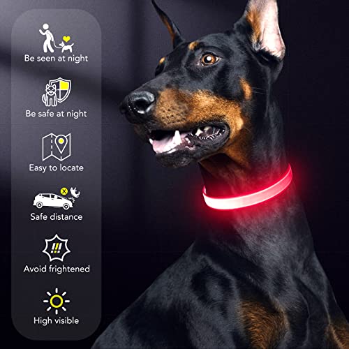 LED Dog Collar Light Up Dog Collars Red Light USB Rechargeable, Adjustable Size Heavy Duty TPU Nylon Webbing Glow Safety Basic Dog Collars for Large Medium Dogs (M,Candy Pink) - color: Pink-Fully adjustable (Red Light), size: M(13.39-19.69 inch/34-50 cm)