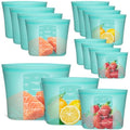 Reusable Food Bags, 12 Pack 100% Silicone Food Storage Bags Stand Up Zip Lock Container, Freezer Microwave Oven Dishwasher Safe, 4 Medium 4 Small 4 Extra Small, Aqua - color: Aqua | M+S+XS | 12 Pack