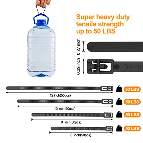 100 Pack Reusable Zip Ties 12 Inch Heavy Duty UV Resistant Cable Ties Black | Reusable Trigger Release / Heavy Duty Nylon / UV Weatherproof / Non-Slip Self-Locking / Smooth Round Ending No Hurt - size: 12 inch