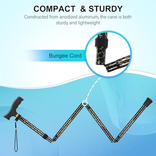 supregear Folding Cane, Lightweight 5-Level Adjustable Walking Stick with Wrist Strap and T-Handle, Portable Mobility Aid for Elderly and Disabled Men and Women - color: Leopard