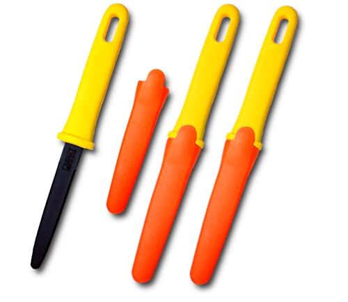 CANARY Cardboard Cutter with Sheath - 7.5" Box Opener Utility Knife with Non-Stick Coated Blade for Breaking Down Boxes & Opening Packages - Made in Japan, Yellow (3-Pack) - color: Yellow 3 Pc