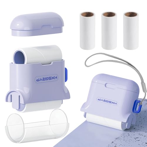 150 Sheets Mini Lint Roller Set Portable Travel Essentials Pet Hair Rollers for Clothes Refillable Pocket Size Sticky Lint Remover with Cover & Built-in Storage Compartment (Purple) - color: Purple