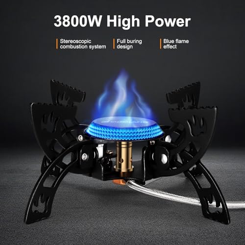Odoland 3800W Portable Camping Stove Lightweight Gas Stove Collapsible Backpacking Stove with EVA Box Compatiable with Three Kinds of Gas Canister for Outdoor Camping Cooking Hiking and Picnic