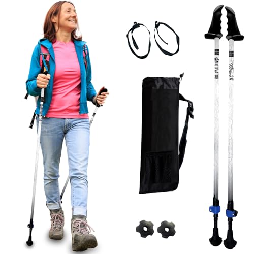 York Nordic Motivator Walking Poles for Balance and Rehab - Patented Stability Grips - Lightweight, Adjustable, and Collapsible - 2 Pieces Adjustable w/flip Locks - Heights 4'6" up to 6'2" - 230 lbs - color: Journey Black and White