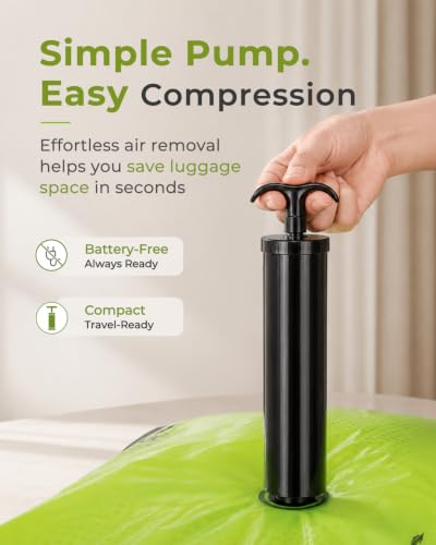 Vacbird 10 Pack Travel Vacuum Bags with Hand Pump, Reusable Waterproof Space Saver for Luggage Clothes Packing