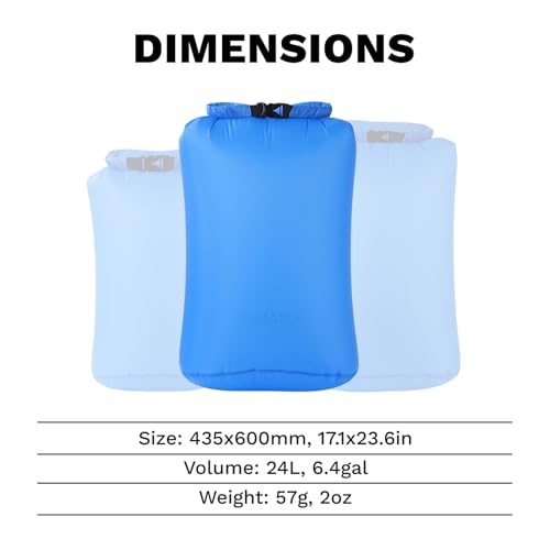 Fire-Maple Ultralight Dry Bag, 2oz - 24L Waterproof Pack for Camping Hiking | 30D Tear-resistant Nylon, Double-layer Waterproof (Silicone+PU), Roll-top D-ring Seal as A Handle, Space-Saving Design‌ - size: 24L