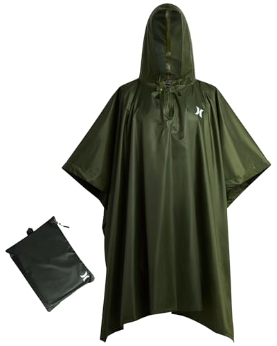 Hurley Ponchos Adult Rain Ponchos Waterproof Lightweight Packable Rain Top | Compact Packable Design for Hiking, Camping and Emergencies, Waterproof Coverage That Stows Easily in a Bag - color: Olive