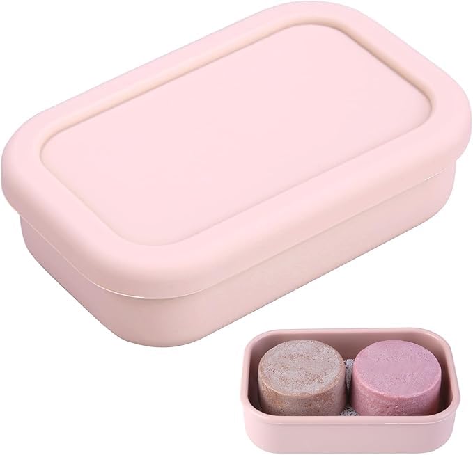 Large Travel Soap Case Leak Proof, Silicone Shampoo Bar Holder, Soap Container with Draining Layer, Slip-Resistant Portable Bar Soap Holder for Shower, Bathroom, Gym, Camping(Pink) | Soap Container with Draining Layer, Slip-Resistant Portable Bar Soap Hol