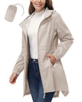 33,000ft Women's Waterproof Long Rain Coats Packable Rain Jacket with Hood Trench Coats Windbreaker - color: Beige, size: XX-Large