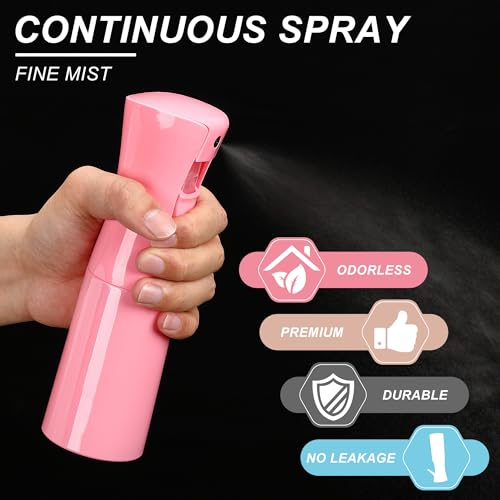 (Pink Hair Mister Spray Bottle，Spray Water Bottle Fine Mist Refillable Plants（6.8OZ /200ML） Barber，Showering Pets, Plants, travel, Ironing and Cleaning ﻿ ﻿ ﻿(Continuous Spray) - color: Pink