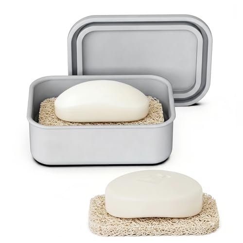 Leakproof Silicone Bar Soap Travel Container Case with Soap Saver Pad | Portable Soap Holder Dish for Shower Bathroom Sink Traveling, Shampoo and Conditioner Bar Holder Travel Essentials, Grey - color: Grey