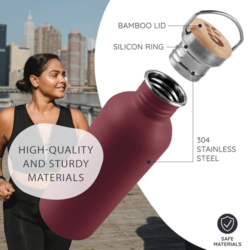 Bambaw 16 oz Water Bottle Non-insulated, Metal Water Bottle Red, Single Walled Stainless Steel Water Bottle, Leak Proof Water Bottle for School, BPA Free Water Bottle no Straw – Red Berry - color: Red Berry, size: 16 oz