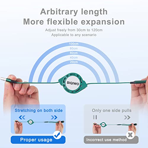 SIQIWO Retractable Multi USB C Charging Cable, 3 in 1 Fast Charging Cord | QC 3.0 Data Sync Fast Charging, Phone Charger Cord ,Travel Car Charger for iPhone17/ Samsung/ MacBook/ Switch - 3.3Ft/ 2 Pack - color: Green