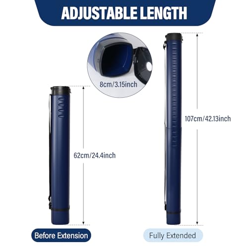 DEWEL Adjustable Poster Tube 24.5"-42", Telescoping Drawing Tube with Strap - color: Dark Blue (Polygon), size: Large