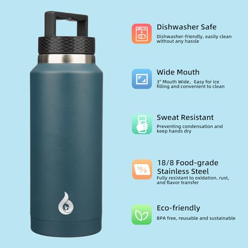 BJPKPK 36oz Insulated Water Bottle Stainless Steel Water Bottle with Handle - color: Navy Blue, style: 36oz